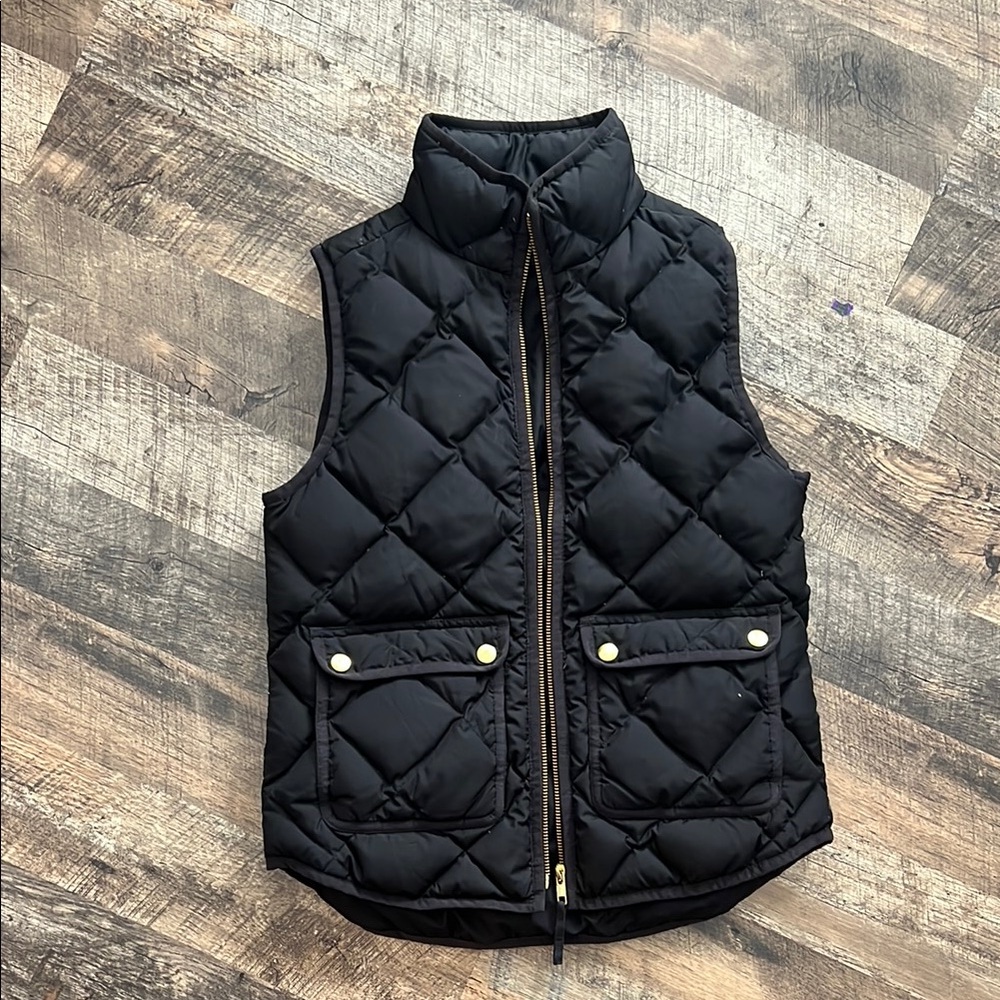 J.Crew Black Quilted Vest with Gold Details